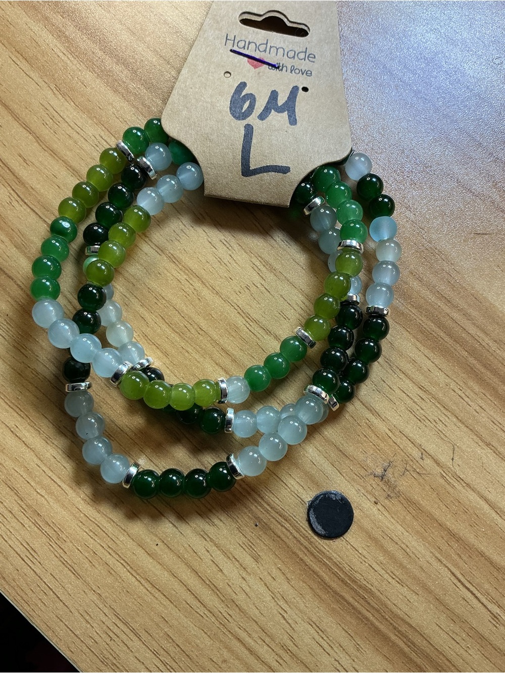 Handmade Green Multi-Strand Beaded Bracelet - Stretch Stack